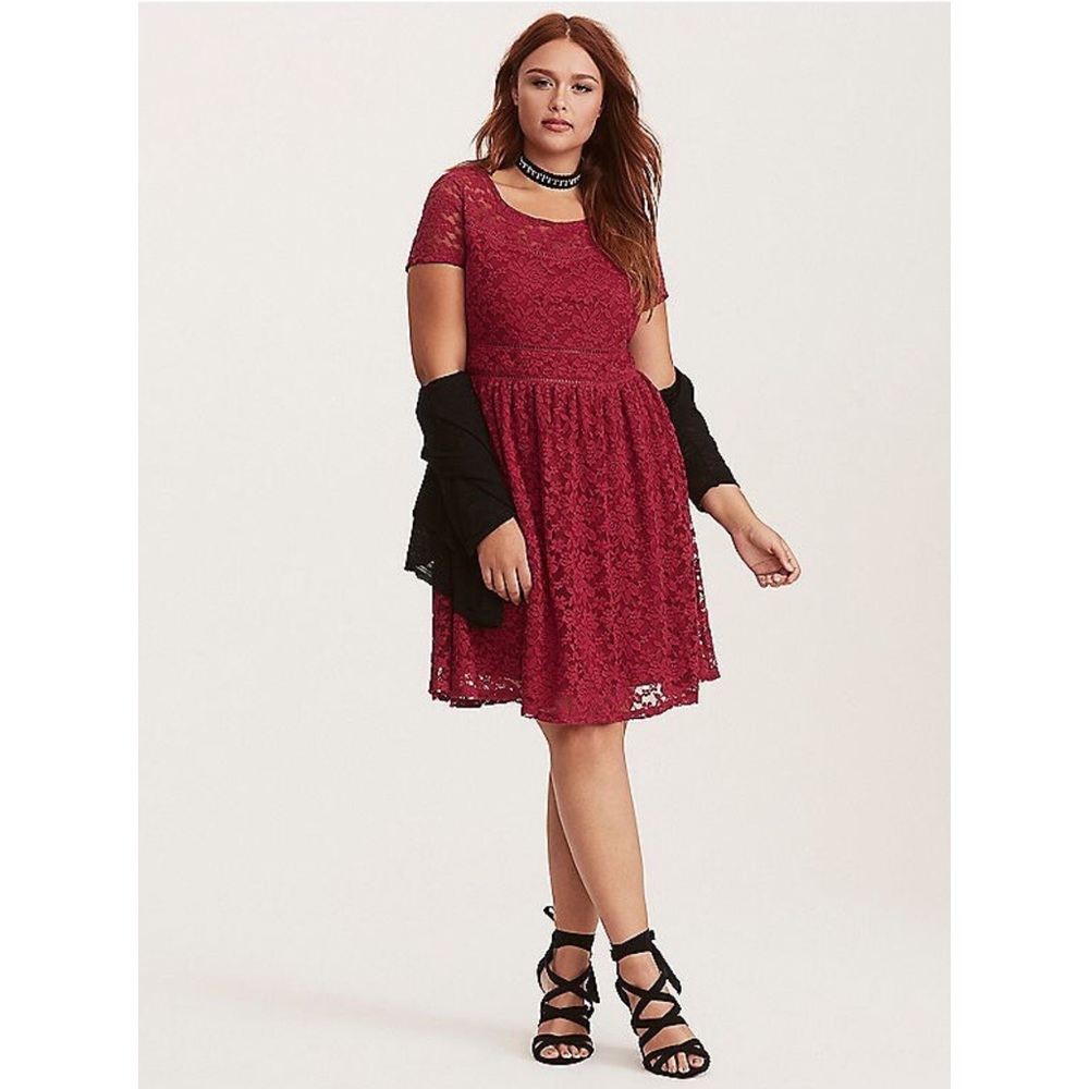 NWT Berry Red Lace Scoop Skater Dress